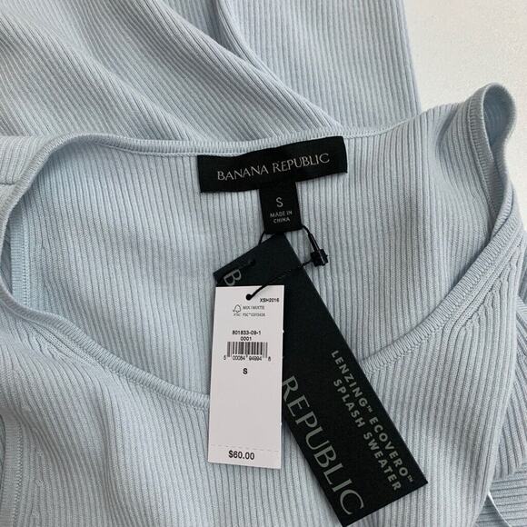 Banana Republic Tank Top Womens S Small Sky Blue Halter Neck Ribbed Skintight - Picture 6 of 11